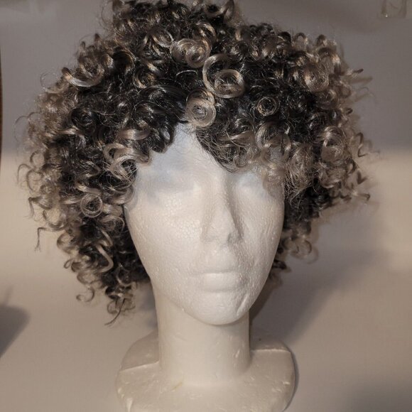 Shake n Go Synthetic Grey Black Wig Curly WD Cynthia SWDDCYN - Picture 2 of 8